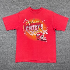 Vintage Kansas City Chiefs T-Shirt Men's Large Red Lightning‎ Logo Thunder 90s